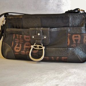 Etienne Aigner Patchwork Purse Handbag Brown Bronze Signature Logo Tote Bag